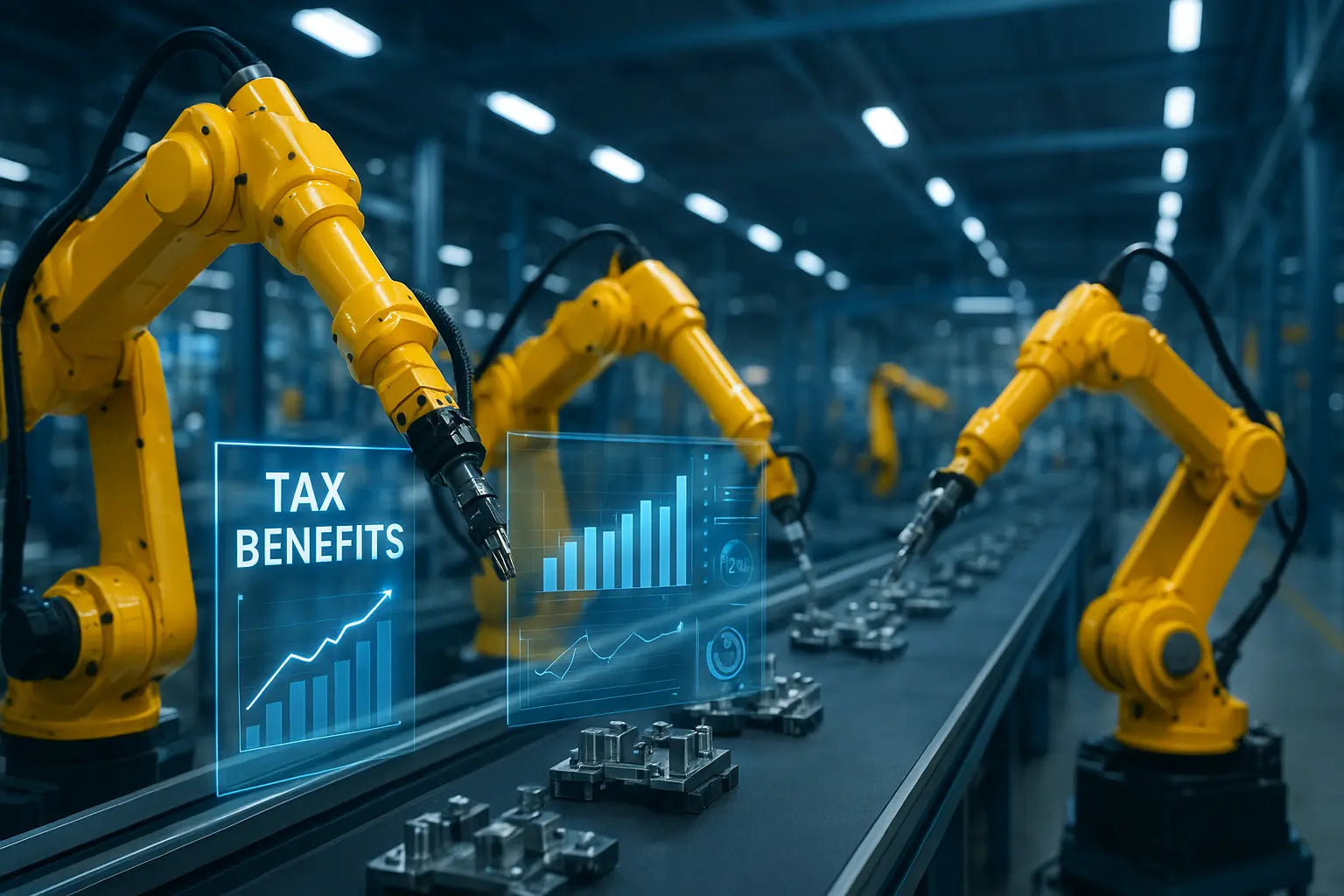 Bracci robotici su linea di produzione rappresentano investimenti 4.0 e credito d’imposta per macchinari industriali.